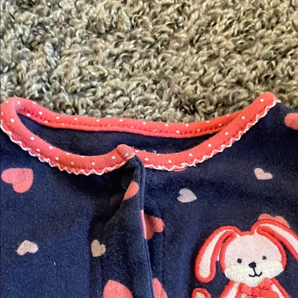 Child of Mine Navy and Pink Heart Button-up Footie PJs